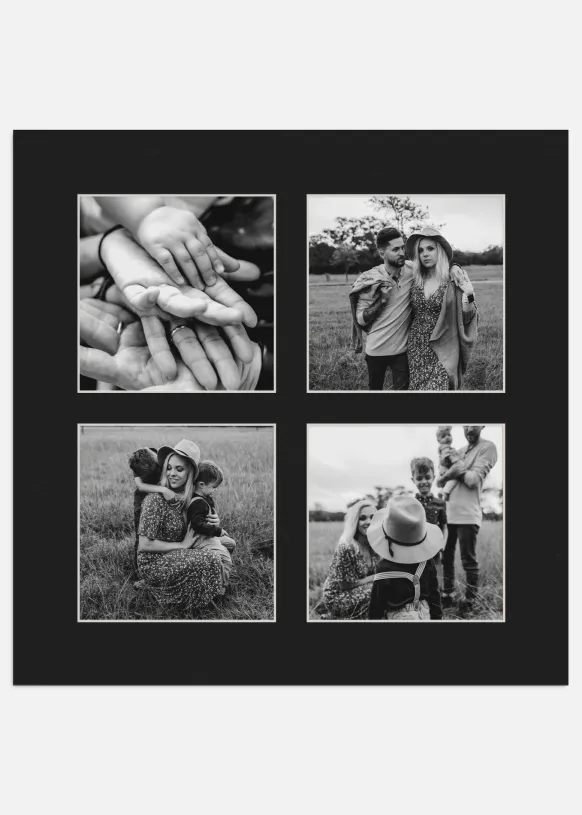 Passepartout Svart 20x20 cm - Collage 4 Bilder (7x7 cm)