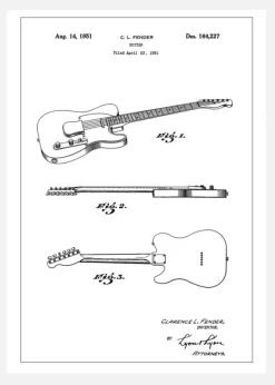 Patent Print - Guitar - White Canvastavla (30x40 cm)
