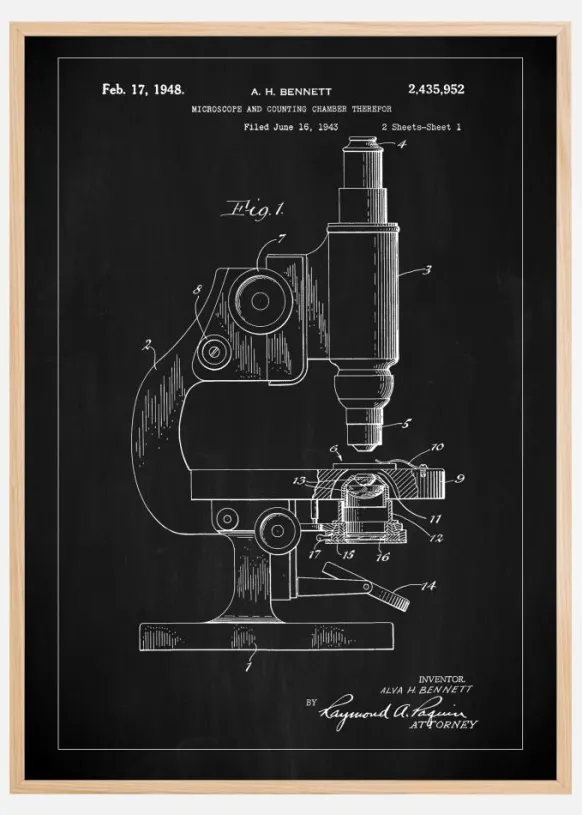 Patent Print - Microscope - Black Poster (21x29.7 cm (A4))