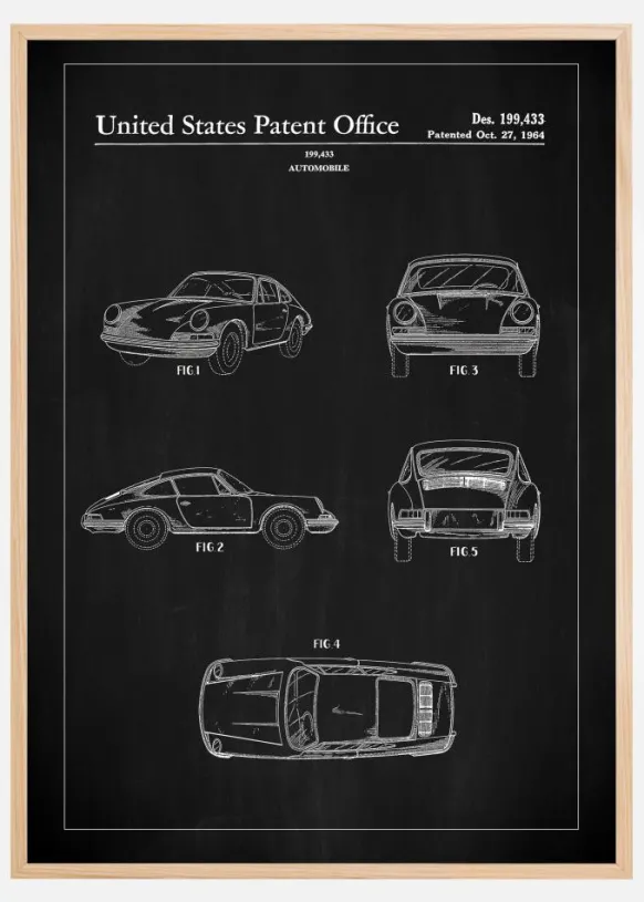 Patent Print - Porsche 911 Carrera - Black Poster (21x29.7 cm (A4))