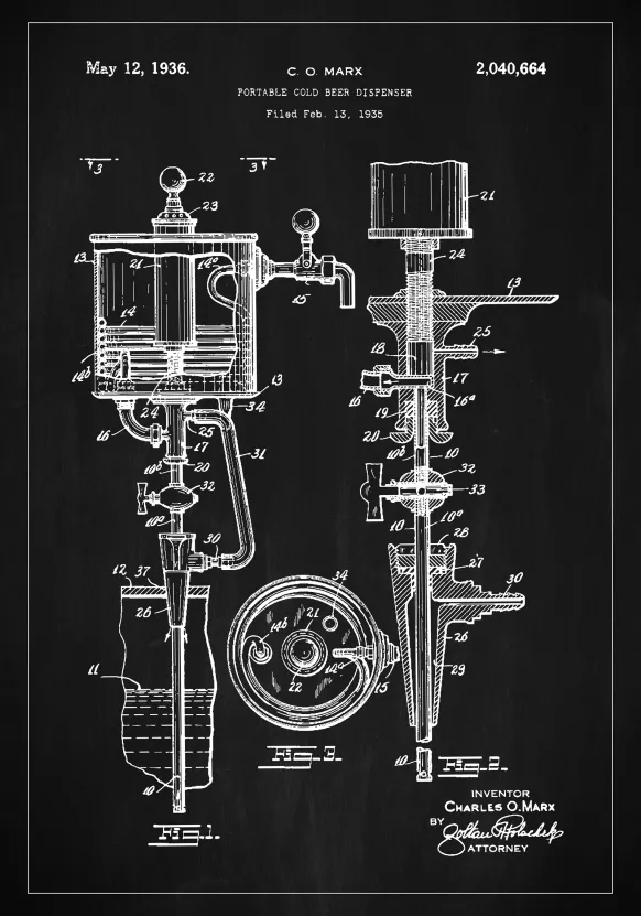 Patent Print - Portable Cold Beer Dispenser - Black Poster (21x29.7 cm (A4))
