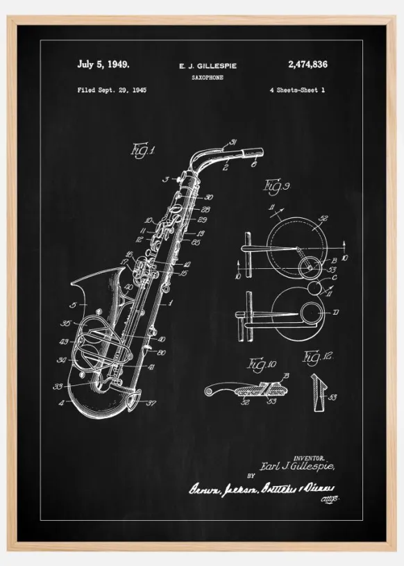Patent Print - Saxophone - Black Poster (21x29.7 cm (A4))