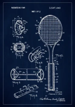 Patent Print - Tennis Racket - Blue Poster (21x29.7 cm (A4))