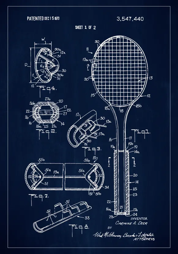 Patent Print - Tennis Racket - Blue Poster (21x29.7 cm (A4))