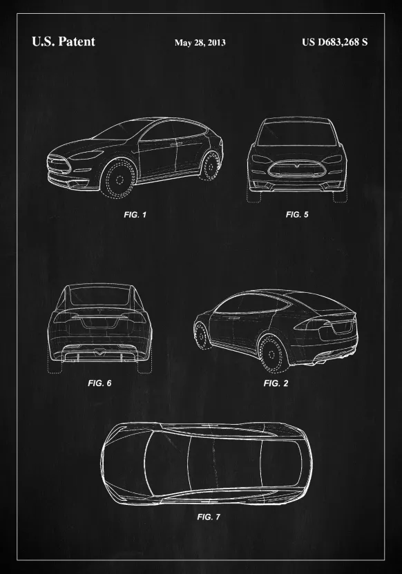 Patent Print - Tesla - Black Poster (21x29.7 cm (A4))