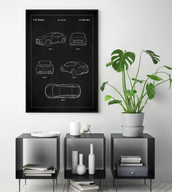 Patent Print - Tesla - Black Poster (21x29.7 cm (A4))