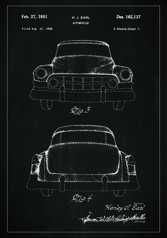 Patentritning - Cadillac II - Svart Poster (21x29.7 cm (A4))