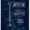 Patentritning - Elgitarr I - Blå Canvastavla (30x40 cm)