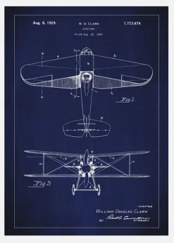 Patentritning - Flygplan - Blå Canvastavla (30x40 cm)