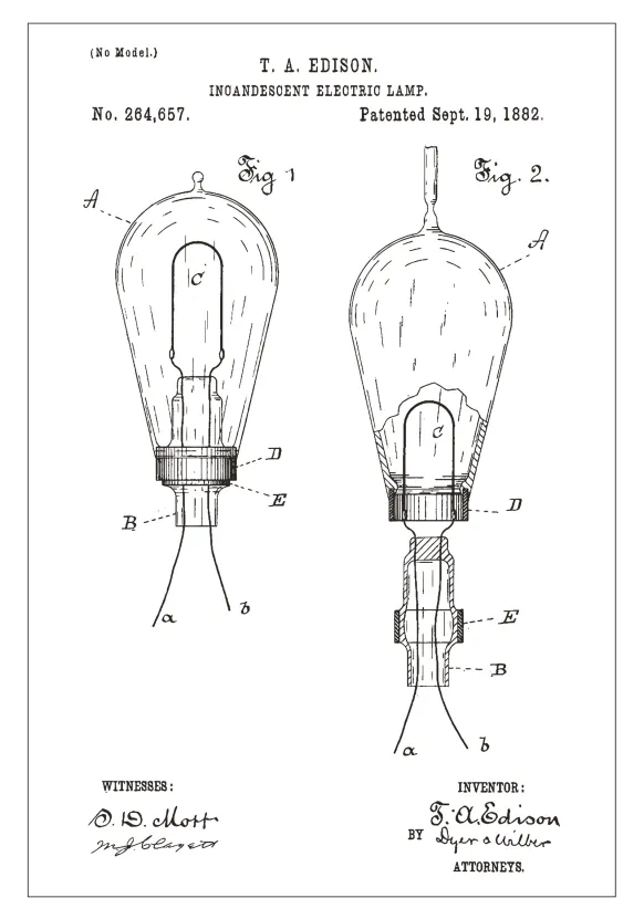 Patentritning - Glödlampa A - Vit Poster (21x29.7 cm (A4))