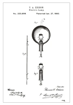 Patentritning - Glödlampa B - Vit Poster (21x29.7 cm (A4))