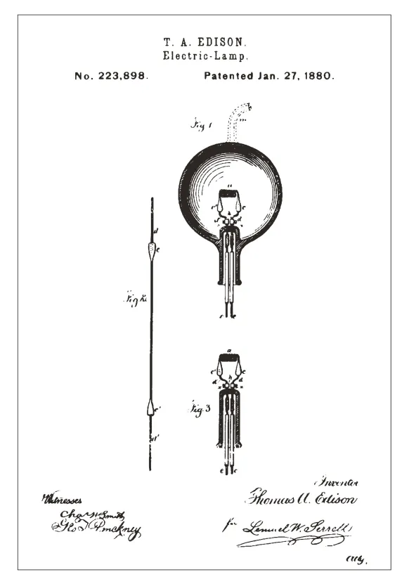 Patentritning - Glödlampa B - Vit Poster (21x29.7 cm (A4))