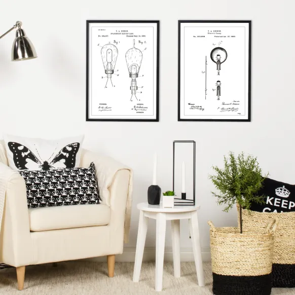 Patentritning - Glödlampa B - Vit Poster (21x29.7 cm (A4))