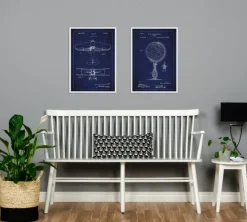 Patentritning - Jordglob - Blå Poster (21x29.7 cm (A4))