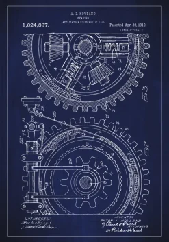 Patentritning - Kugghjul - Blå Poster (21x29.7 cm (A4))