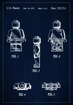 Patentritning - Lego I - Blå Poster (21x29.7 cm (A4))