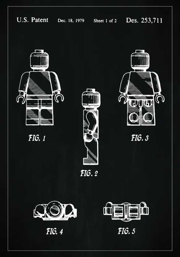 Patentritning - Lego I - Svart Poster (21x29.7 cm (A4))