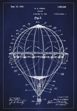 Patentritning - Luftballong - Blå Poster (21x29.7 cm (A4))