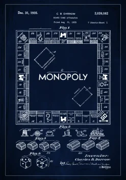 Patentritning - Monopol I - Blå Poster (21x29.7 cm (A4))