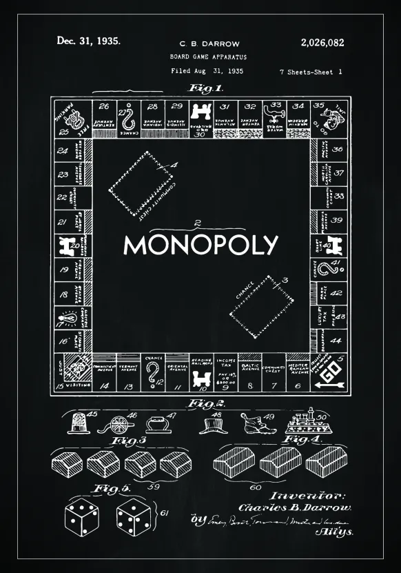 Patentritning - Monopol I - Svart Poster (21x29.7 cm (A4))