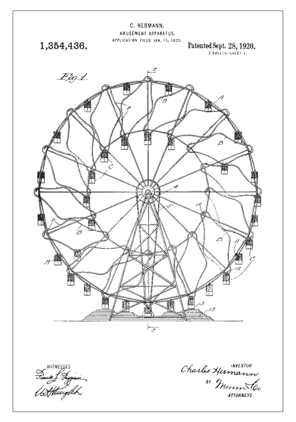 Patentritning - Pariserhjul - Vit Poster (21x29.7 cm (A4))