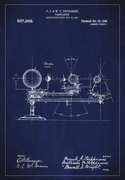 Patentritning - Planetarium - Blå Poster (21x29.7 cm (A4))