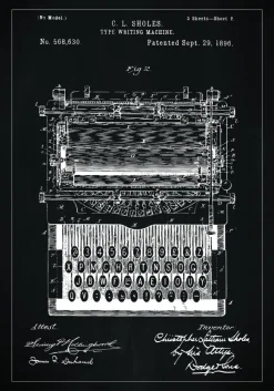 Patentritning - Skrivmaskin - Svart Poster (21x29.7 cm (A4))