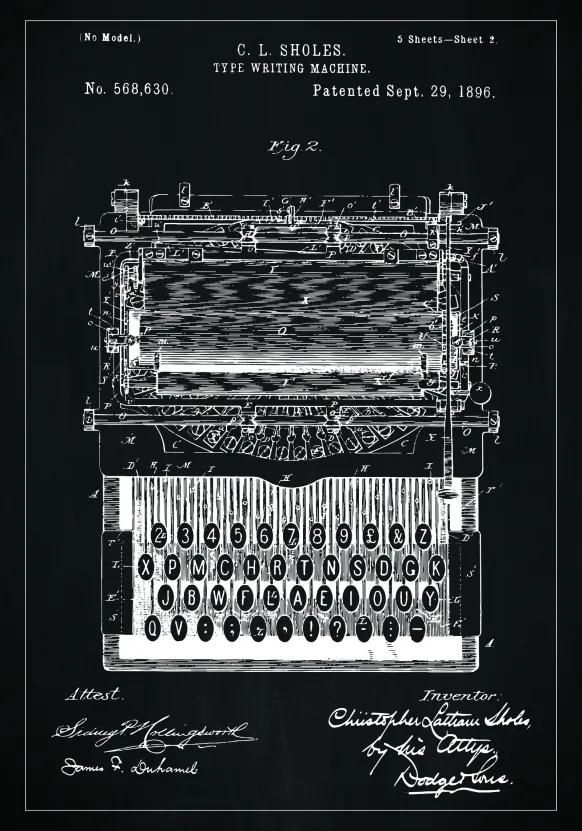 Patentritning - Skrivmaskin - Svart Poster (21x29.7 cm (A4))