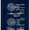 Patentritning - Star Trek - Uss Enterprise - Blå Canvastavla (30x40 cm)