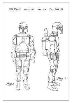 Patentritning - Star Wars - Boba Fett - Vit Poster (21x29.7 cm (A4))
