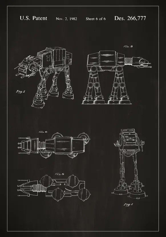 Patentritning - Star Wars - Walker - Svart Poster (21x29.7 cm (A4))