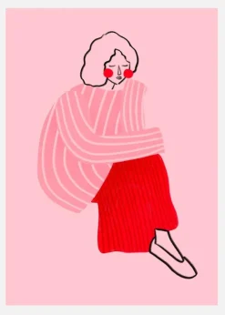 Pink And Red Line Lady Canvastavla (30x40 cm)