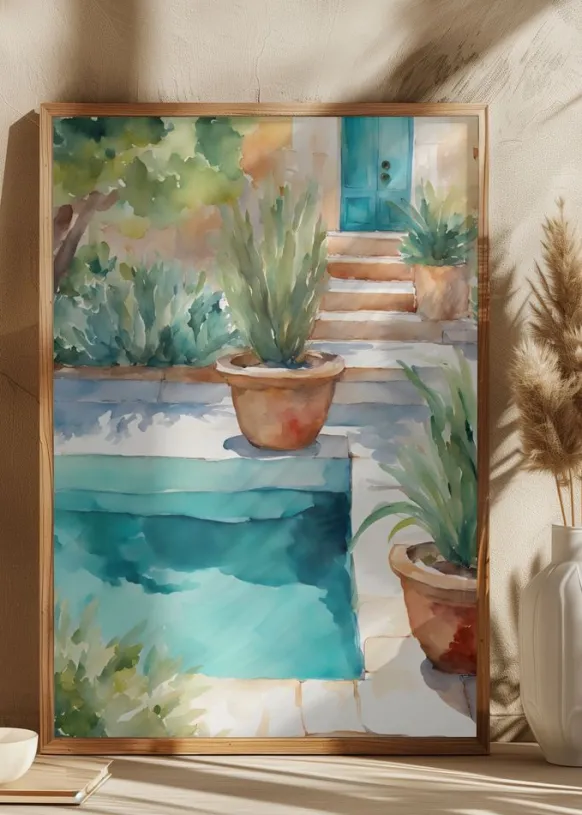 Pool with plants Poster (21x29.7 cm (A4))