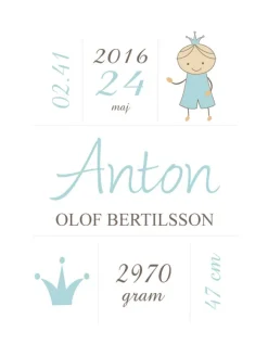 Prince Birth Poster Turquoise (21x29,7 cm (A4))