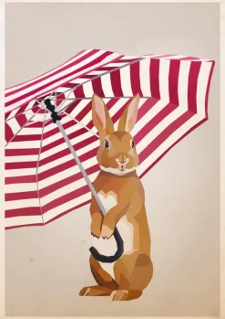 Rabbit with Umbrella Poster (21x29.7 cm (A4))