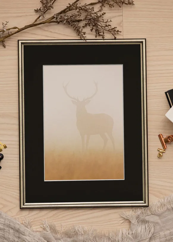 Ram Horndal Silver 20x30 cm - Passepartout Svart 15x21 cm (A5)