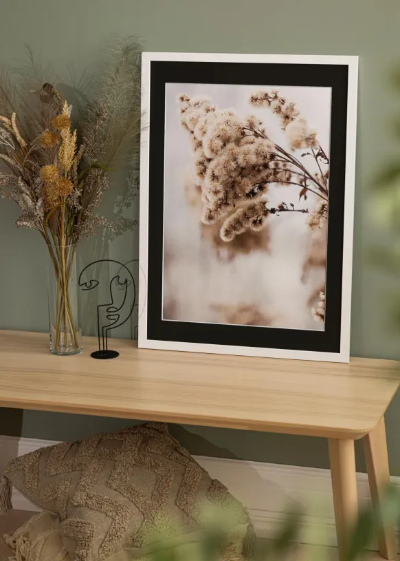 Ram White Wood 50x100 cm - Passepartout Svart 30x80 cm