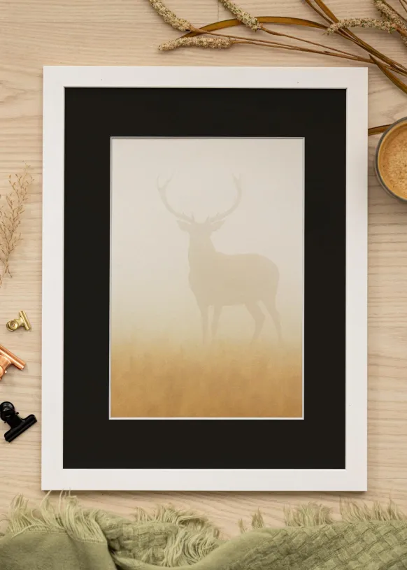 Ram White Wood 50x100 cm - Passepartout Svart 30x80 cm