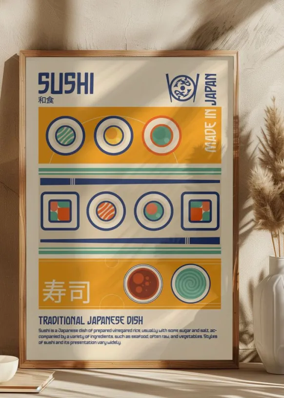 Sushi Japanese Food Print Poster (21x29.7 cm (A4))