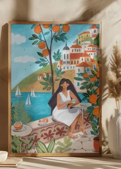Travel woman in Mediterranean coast Poster (21x29.7 cm (A4))