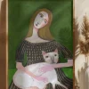 Vintage lady with white cat Poster (21x29.7 cm (A4))