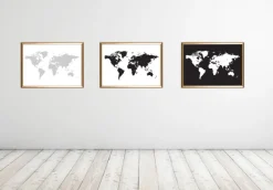 Världskarta Vit Med Svart Bakgrund Poster (21x29.7 cm (A4))