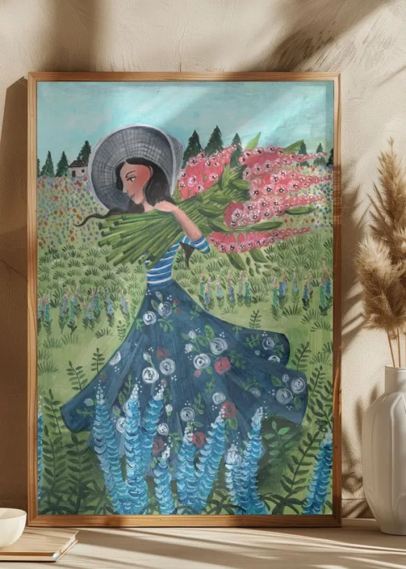 Walking with fieldflowers Poster (21x29.7 cm (A4))