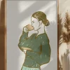Woman Drinking Tea in Green Poster (21x29.7 cm (A4))