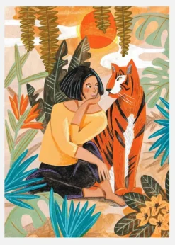 Woman With Tiger Canvastavla (30x40 cm)